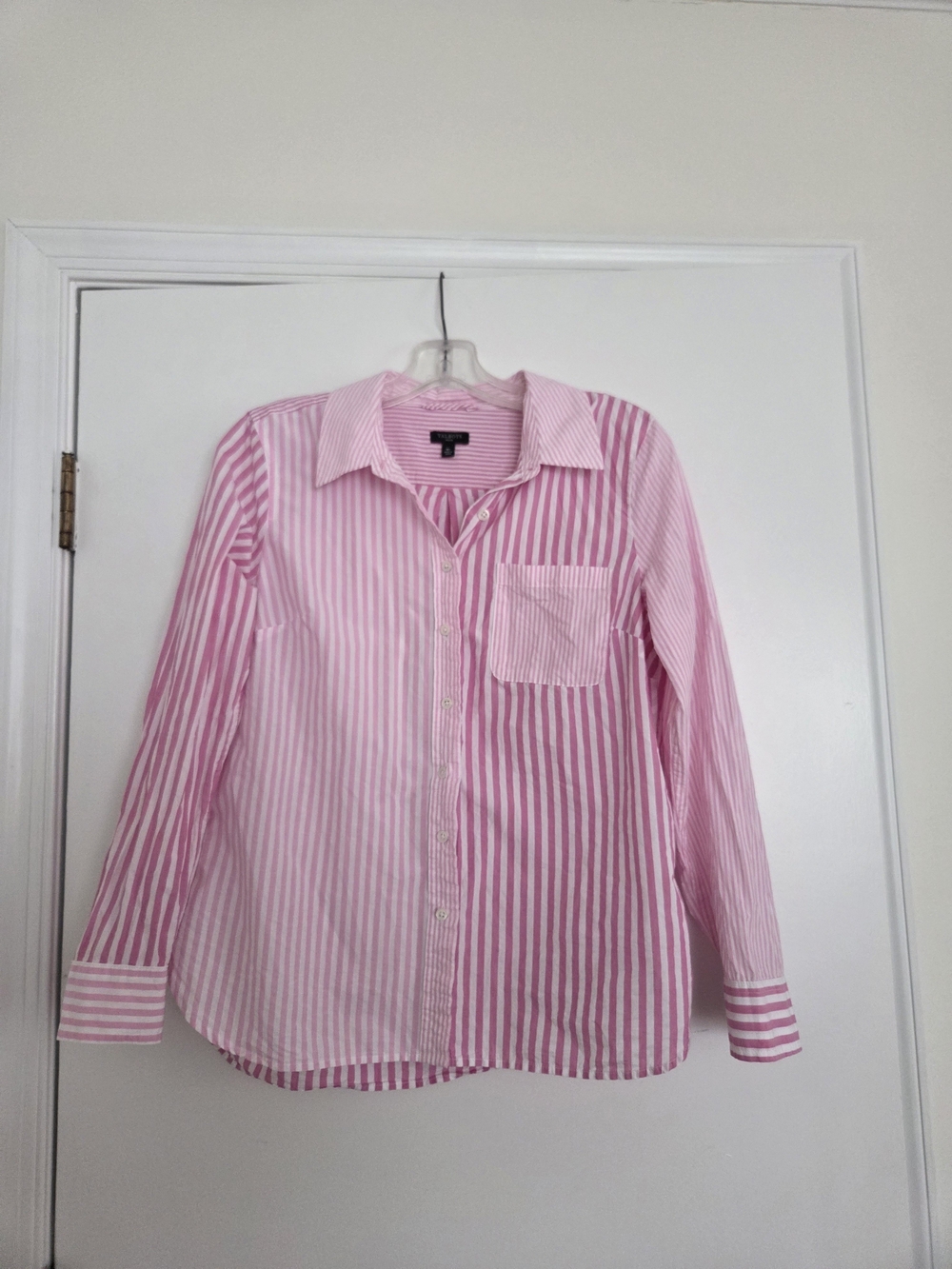 Talbots Pink and White Striped Cotton Button-Down Shirt